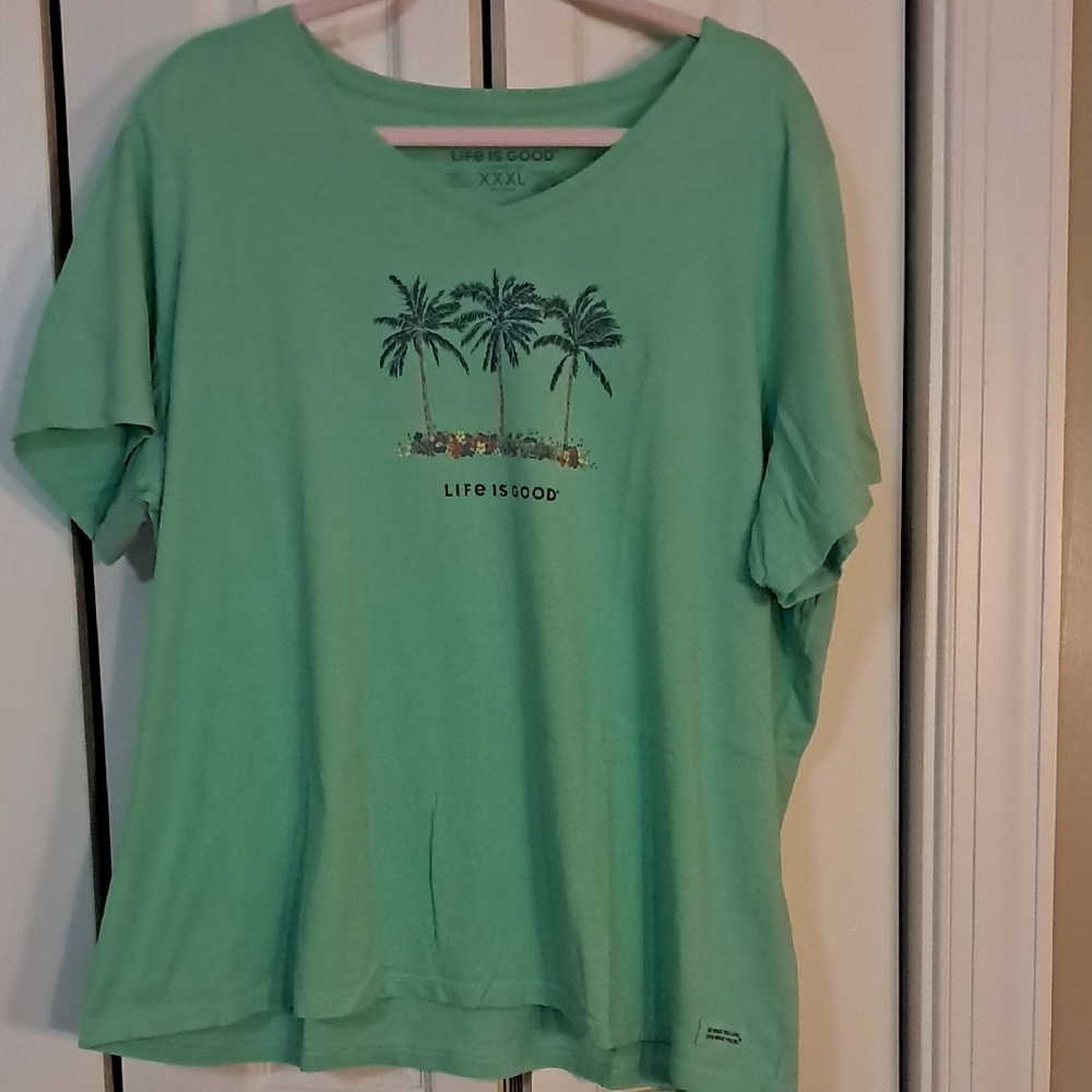 Life Is Good Mint Green Palm Tree Short Sleeve Tee